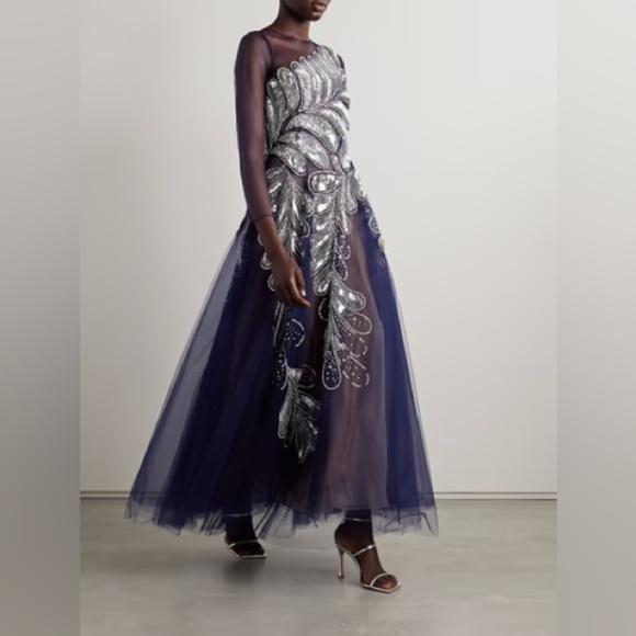 OSCAR DE LA RENTA Fern Crystal Embellished Ankle Length Tulle Gown 10 NWT - Picture 1 of 12